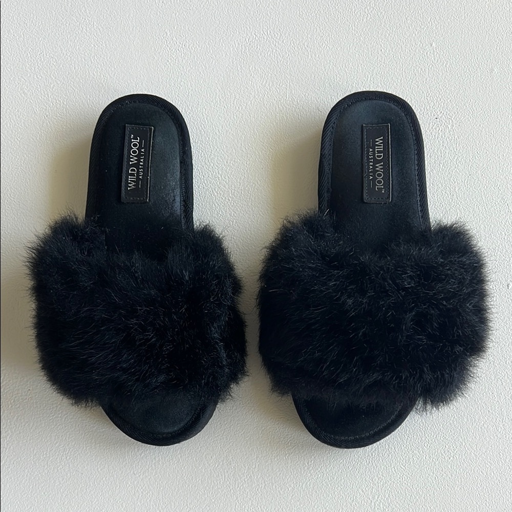 UGG Black Fuzzy Slippers